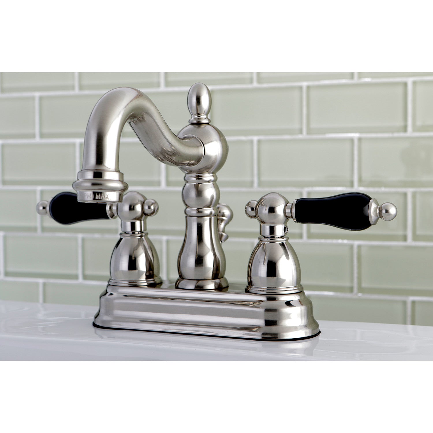 Kingston Heirloom KS1608PKL - Duchess Double-Handle 3-Hole Deck Mount 4-Inch Centerset Bathroom Faucet with Brass Pop-Up, Brushed Nickel — thumbnail 3